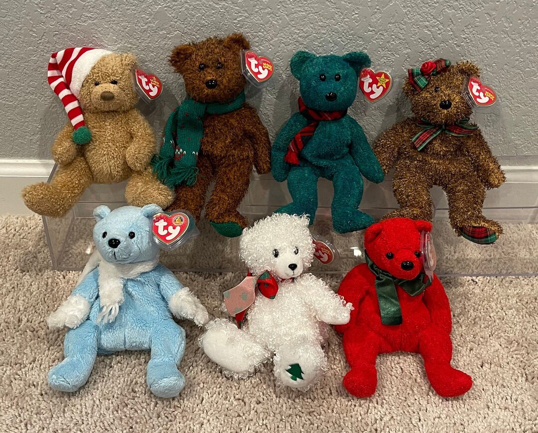 Ty Beanie Babies Christmas Bears Skis, Season's Greetings, Wallace