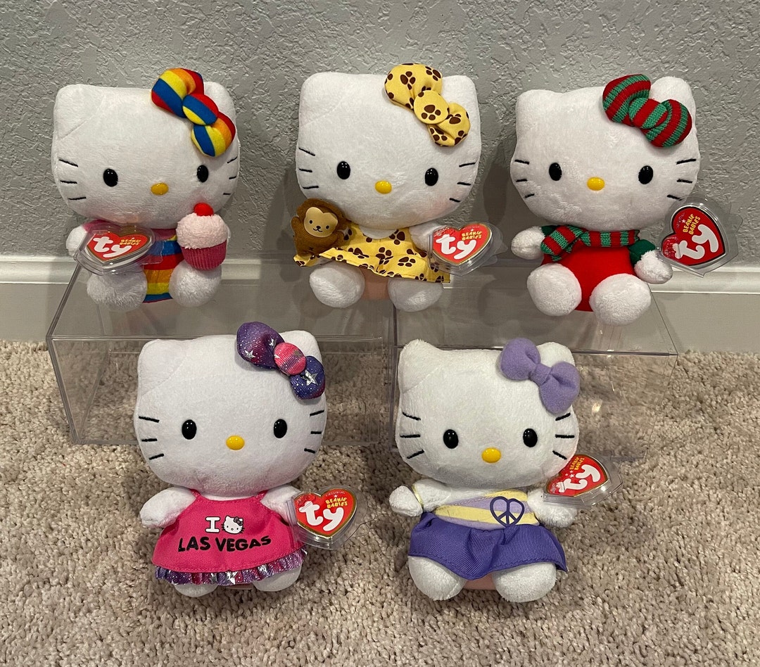 Ty Beanie Babies Hello Kitty Rainbow Cupcake, Safari Dress, Christmas  Elf, Las Vegas, Purple Peace (your Choice)