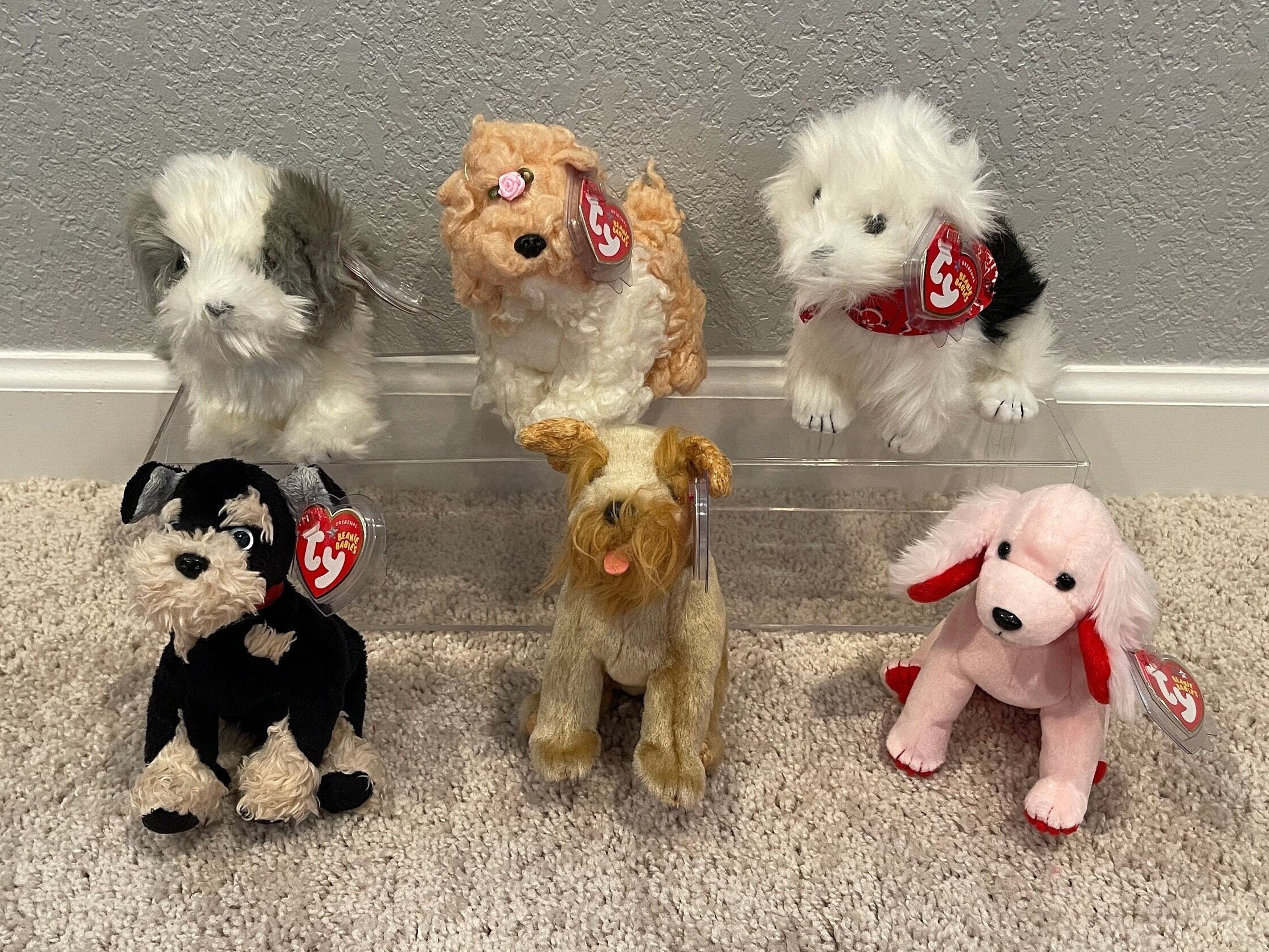 Ty Beanie Babies - Dogs - Furston, Tibby, Hobo, Pretzels