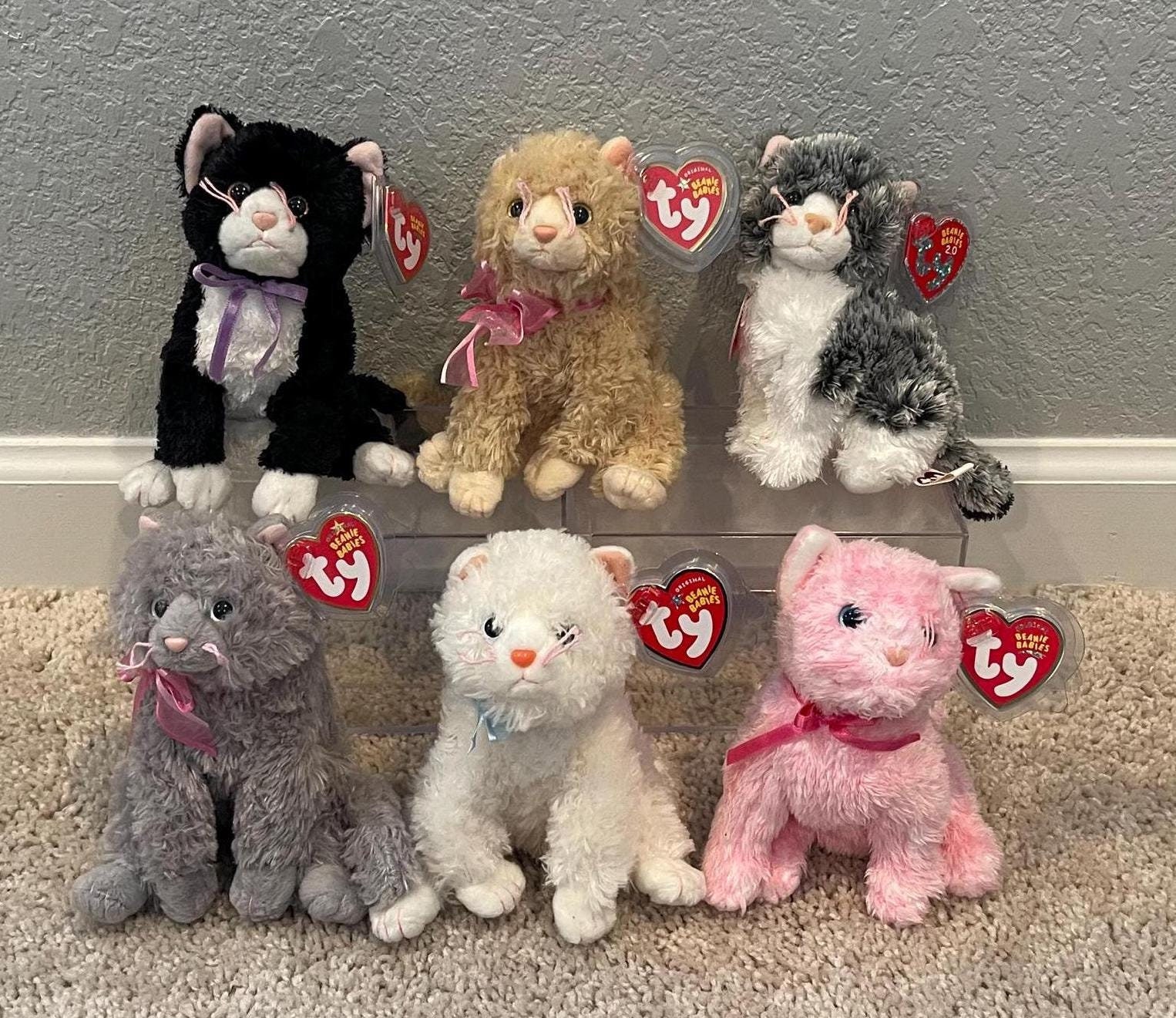 Ty Beanie Babies - Cats - Fussy, Pluff, Cricket, Fluff, Muff