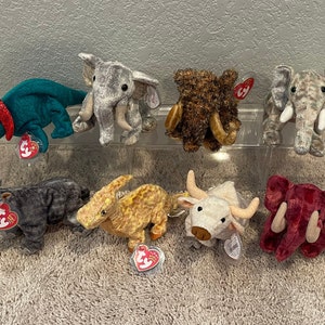 Ty Beanie Babies - Prehistoric & Extinct Creatures - Black Rhino, Dinosaurs, Bull, Wooly Mammoths, Elephants (Your Choice)