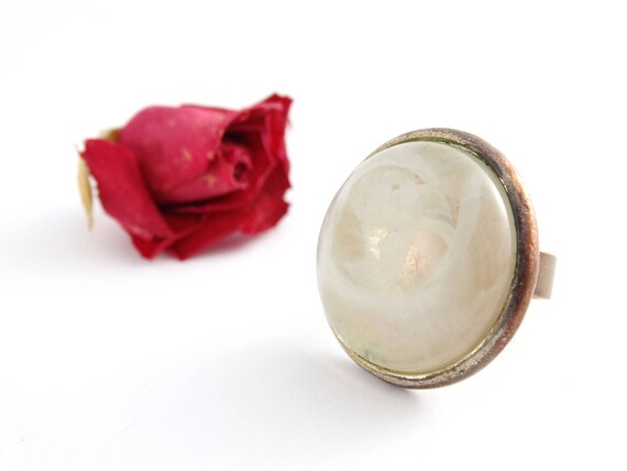 Ring - Glass Ring - White Gem Ring - Milky White G