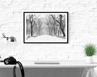 Schneeszene Central Park, NYC, Central Park, Schneeszene, Winterwunderland, Reise, Schwarz-Weiß Fotografie, Wandkunst, Home Decor