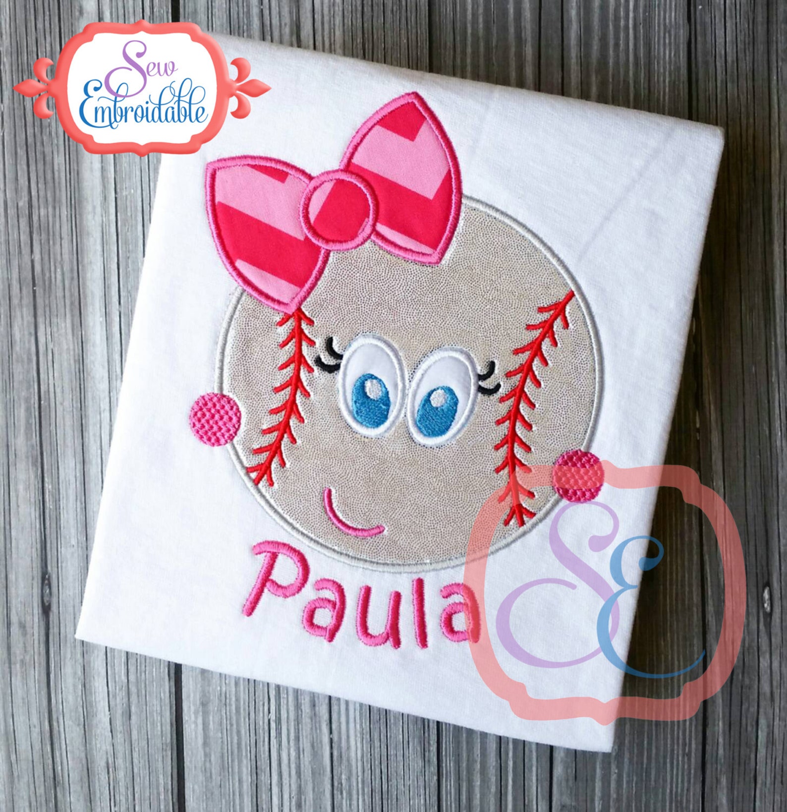 Girly Baseball Applique Design for Machine Embroidery INSTANT Etsy