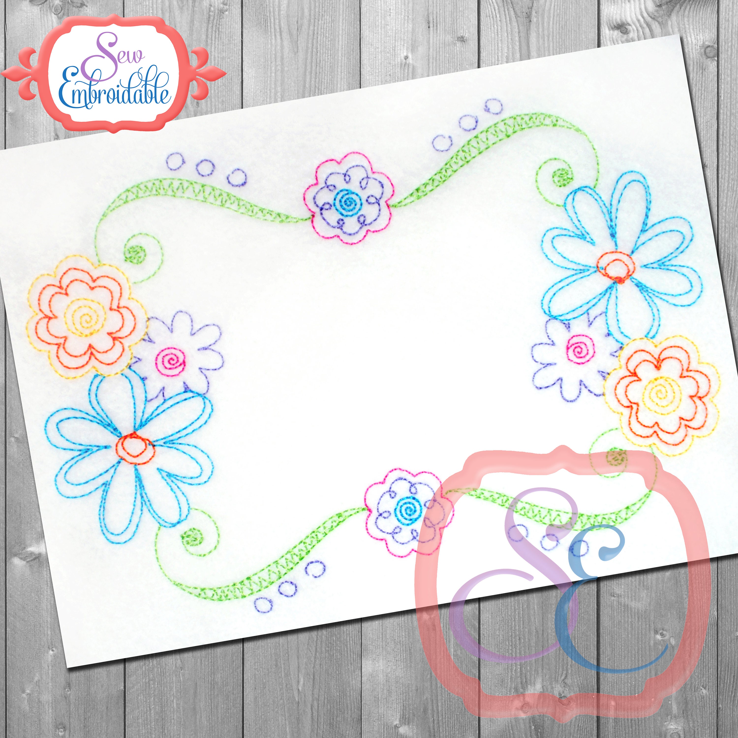 SCRIBBLE FLOWER FRAME Embroidery Design for Machine Embroidery Etsy