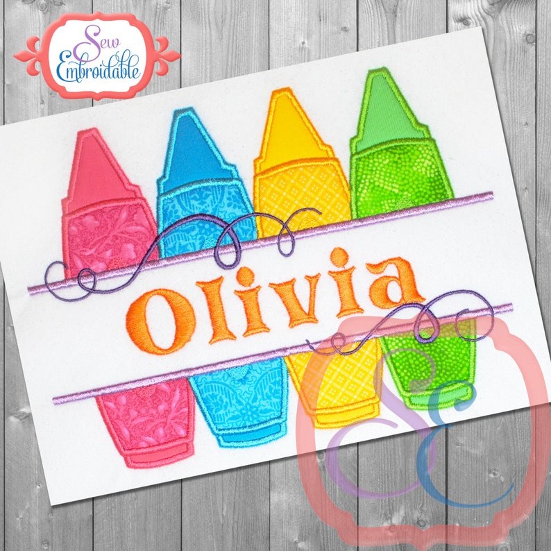 Crayon Name Applique Embroidery Design for Machine Etsy