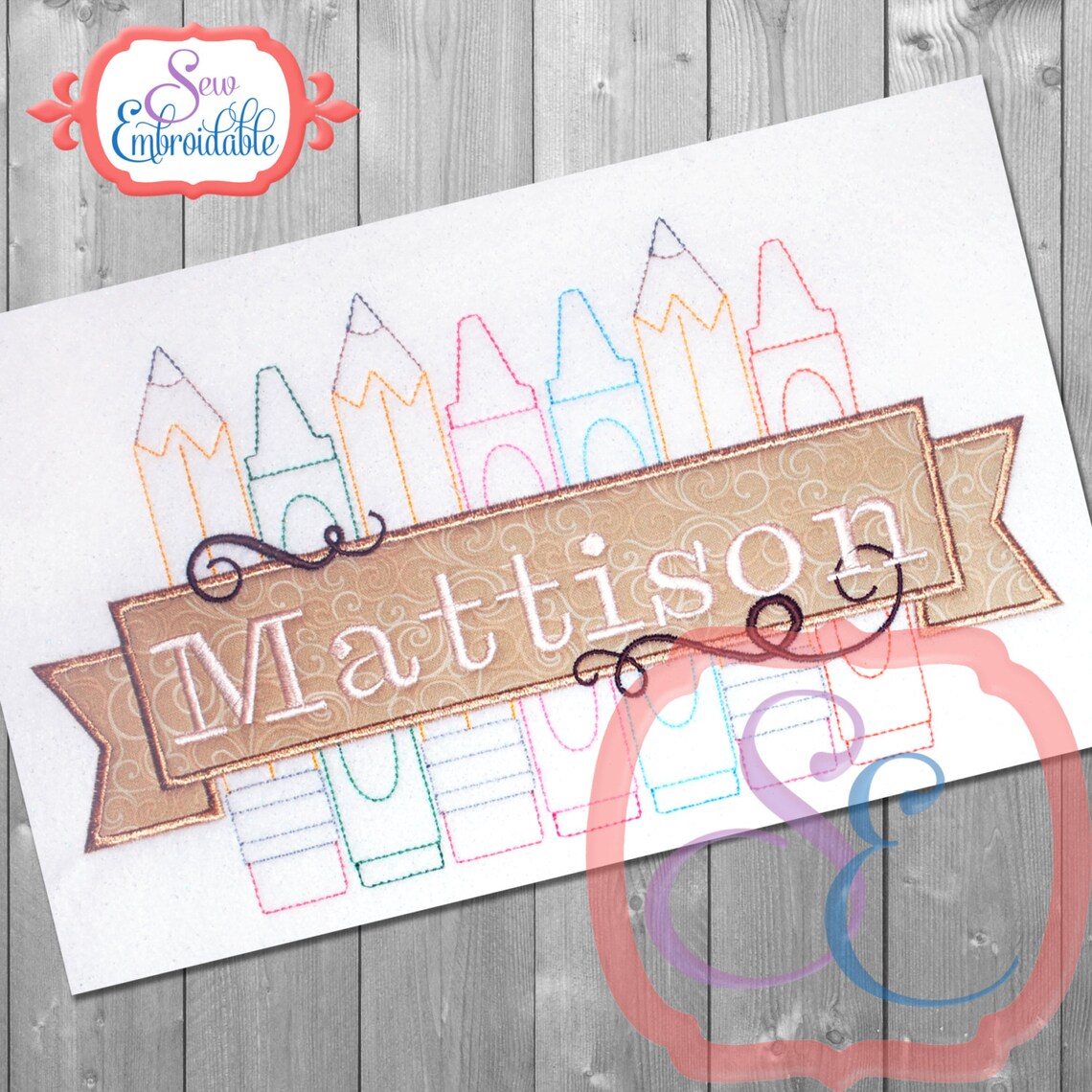 Pencil Crayon Banner Applique Embroidery Design for Machine Etsy