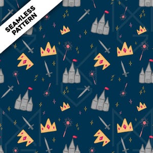 Princess Castle Seamless Pattern – Fairytale Digital Paper – Instant Download for Scrapbooking, Fabric Design, and Sublimation