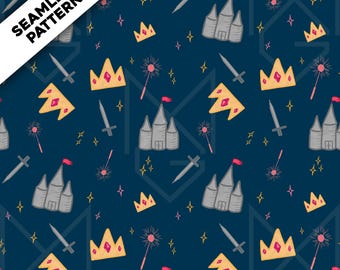 Sömlöst mönster med prinsessslott – digitalt sagopapper – direkt nedladdning för scrapbooking, tygdesign och sublimering