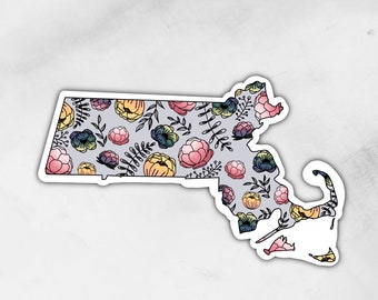 Floral Massachusetts Sticker | Waterproof Vinyl Decal
