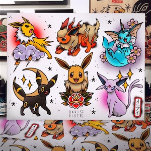 Eeveelutions Tattoo Flash Art Print