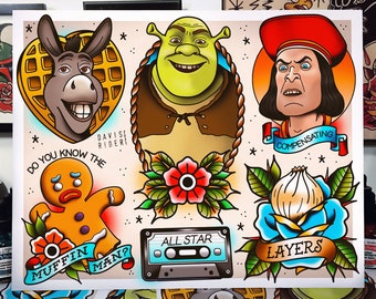 SHREK Tattoo Flash Art Print