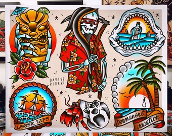 Permanent Vacation Tattoo Flash Art Print