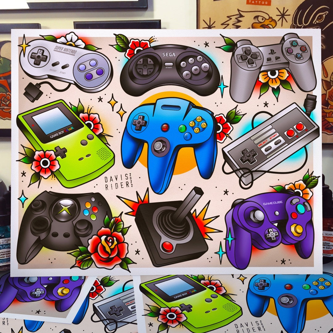 Classic Controllers Inspired Tattoo Flash Sheet Etsy