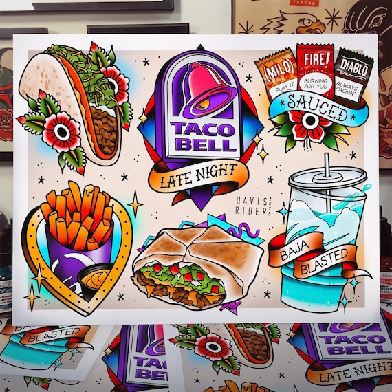 Taco Time Tattoo Flash Art Print