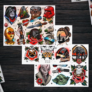 Star Wars Skywalker Saga Tattoo Flash Art Print Set