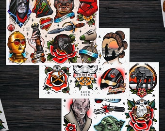 Star Wars Skywalker Saga Tattoo Flash Art Print Set