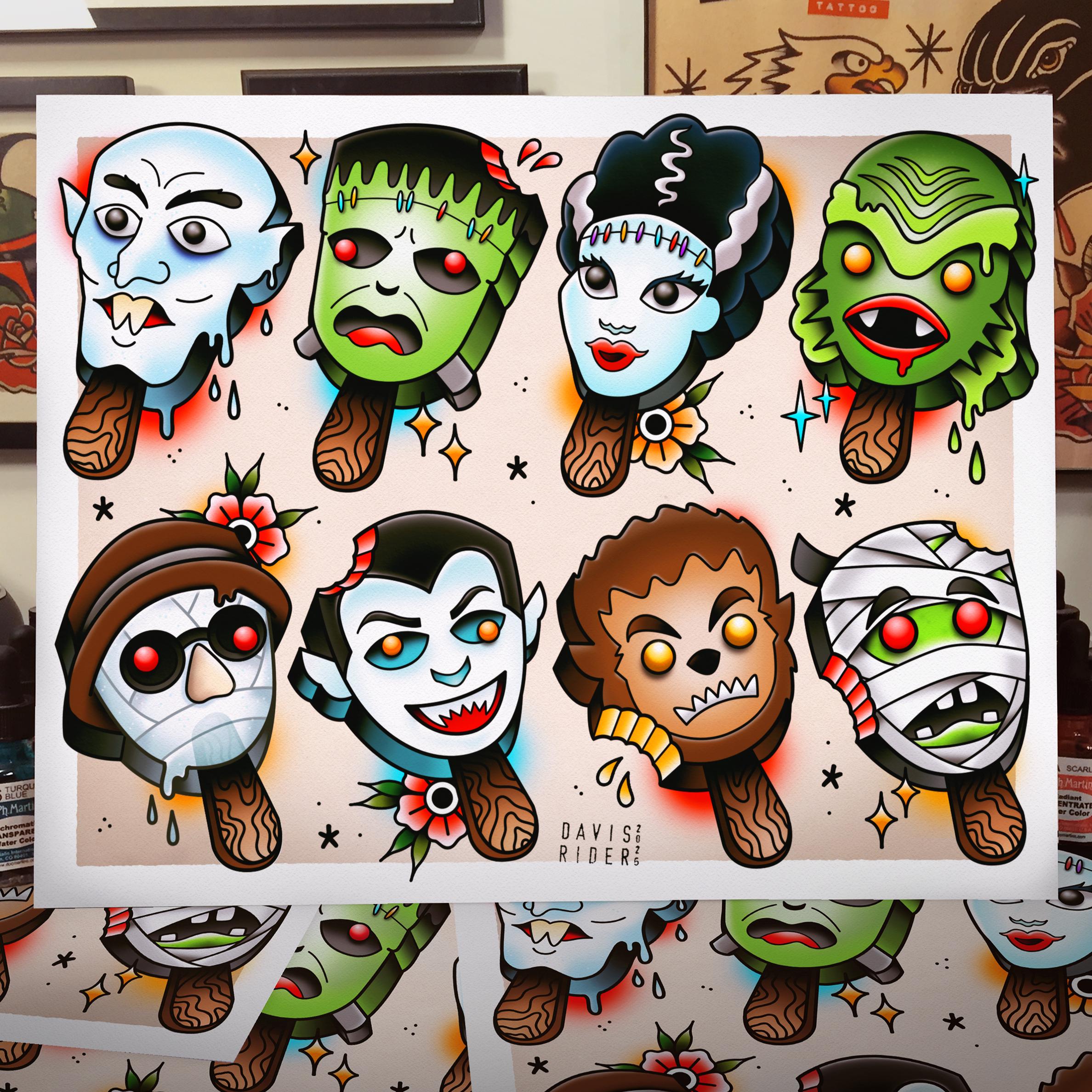 Monster Popsicle Tattoo Flash Art Print - Etsy