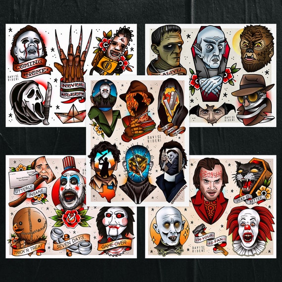 ULTIMATE HORROR Tattoo Flash Art Print Set Etsy Australia