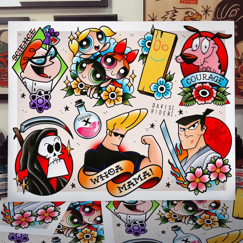 Classic Toons Tattoo Flash Art Print - Etsy