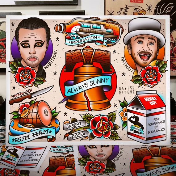Always Sunny Tattoo Flash Art Print Etsy
