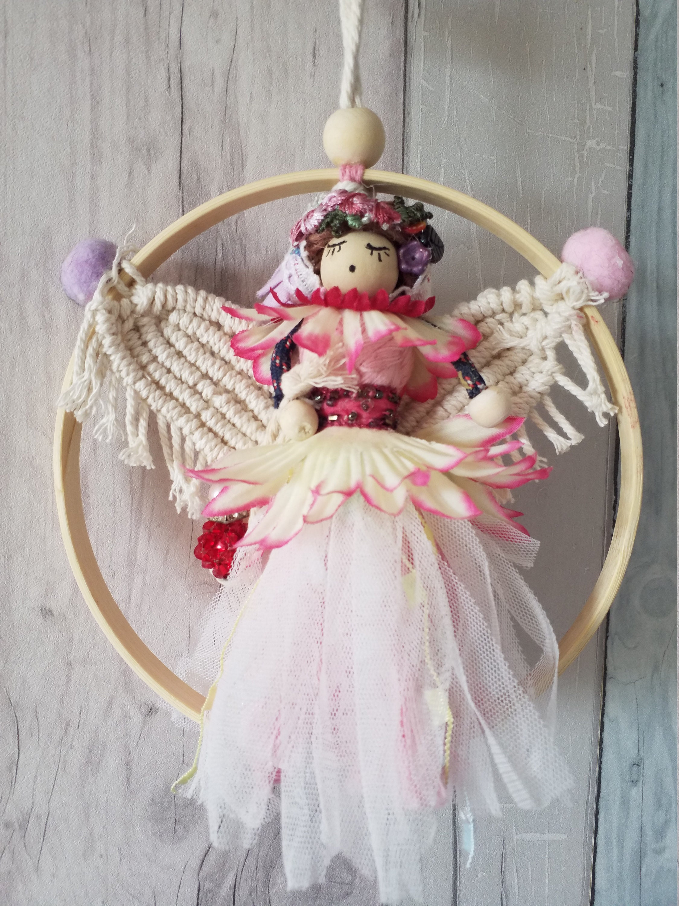 Ange en Macrame, Cadeau Fête Des Mères. Suspension Fée., Suspension Style Féerique Shabby Chic, Bohè