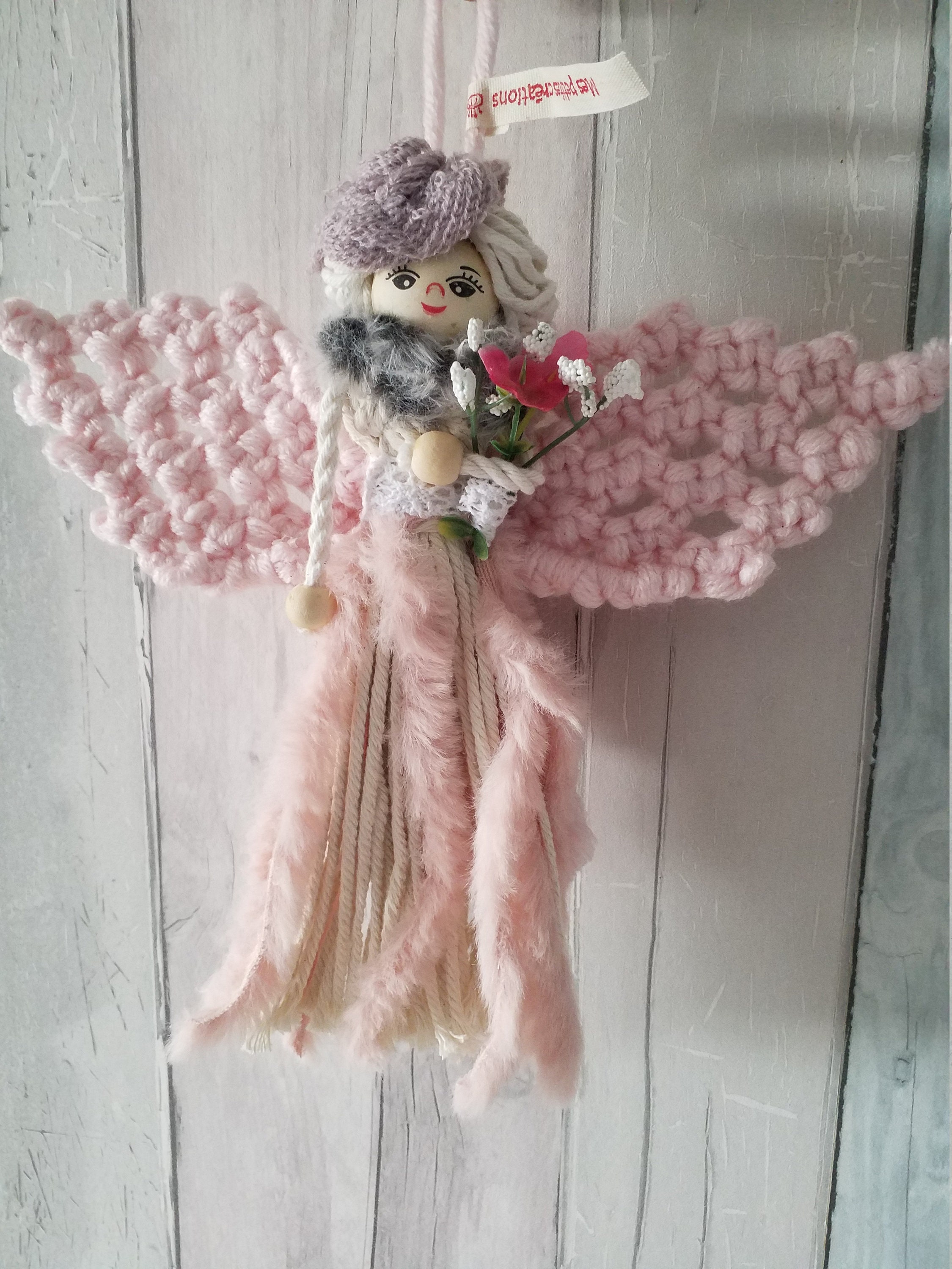 Suspension Murale, Suspension en Macrame, Cadeau Fête Des Mères, Ange , Poupée Coton, Fée Porte Bonh