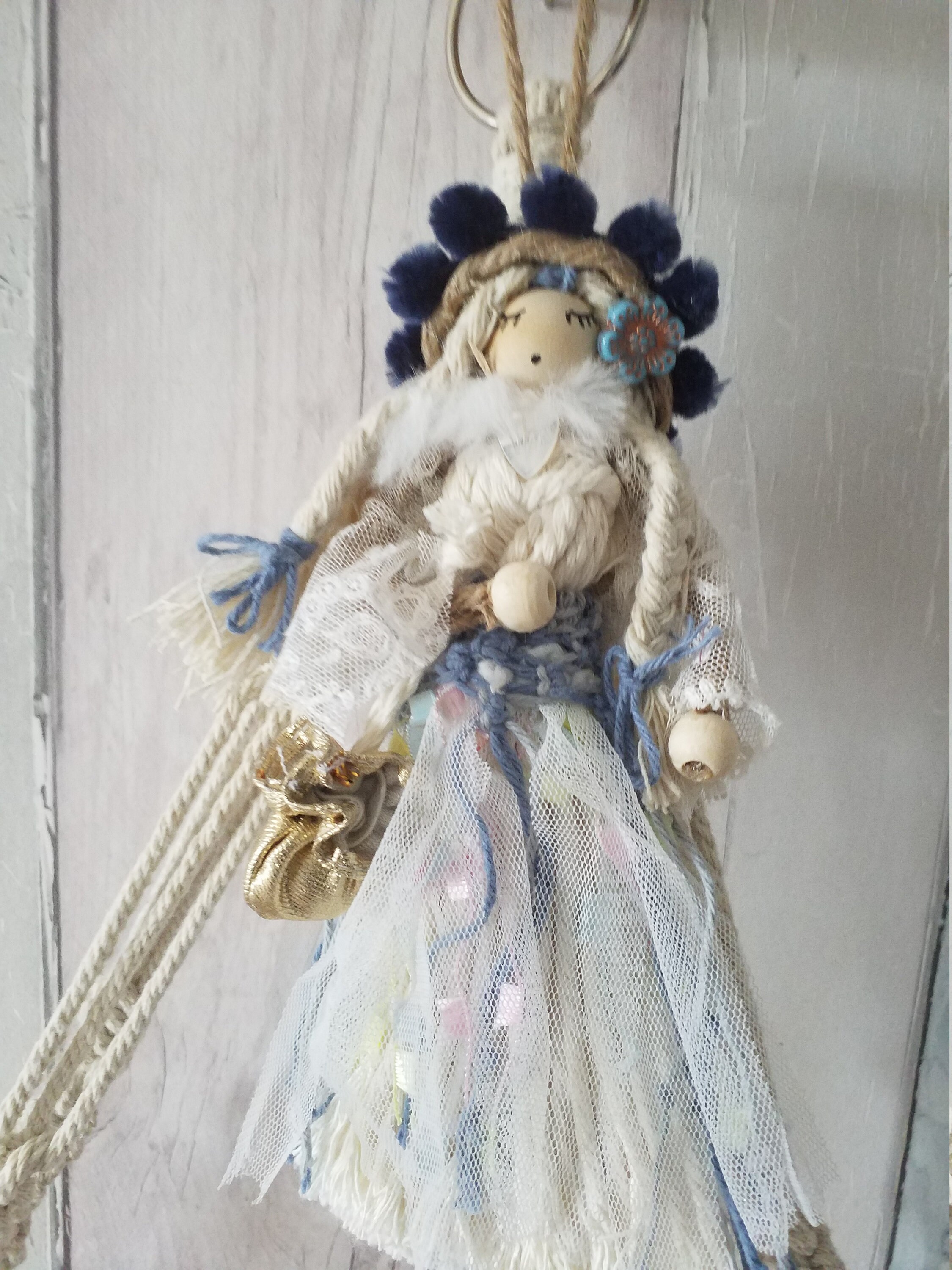 Poupée en Macrame, Poupette Corde, Poupée Coton Féerique Coton, Perle Bois