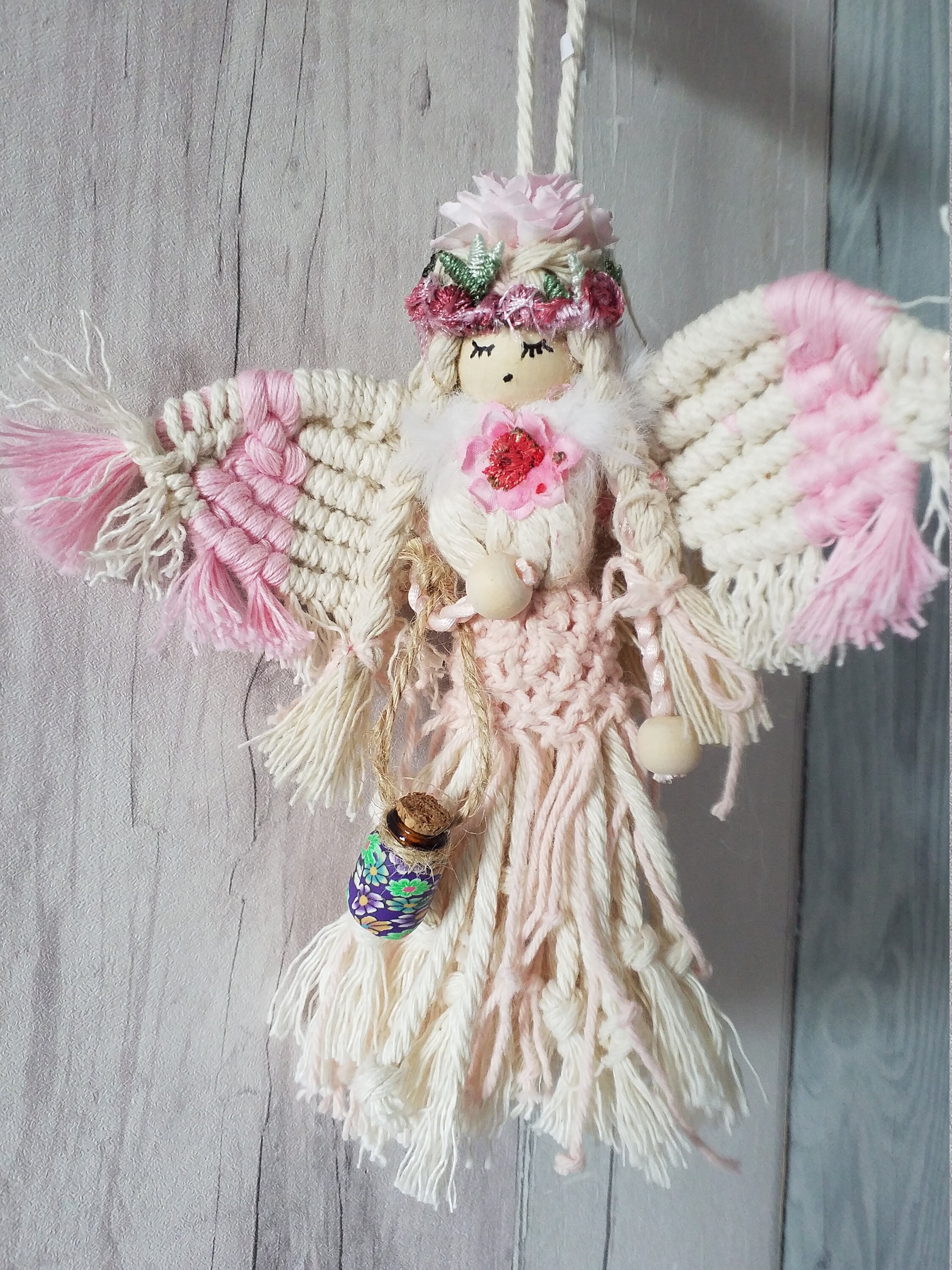 Ange en Macrame, Cadeau Fête Des Mères, Suspension Fée Porte Bonheur, Macrame