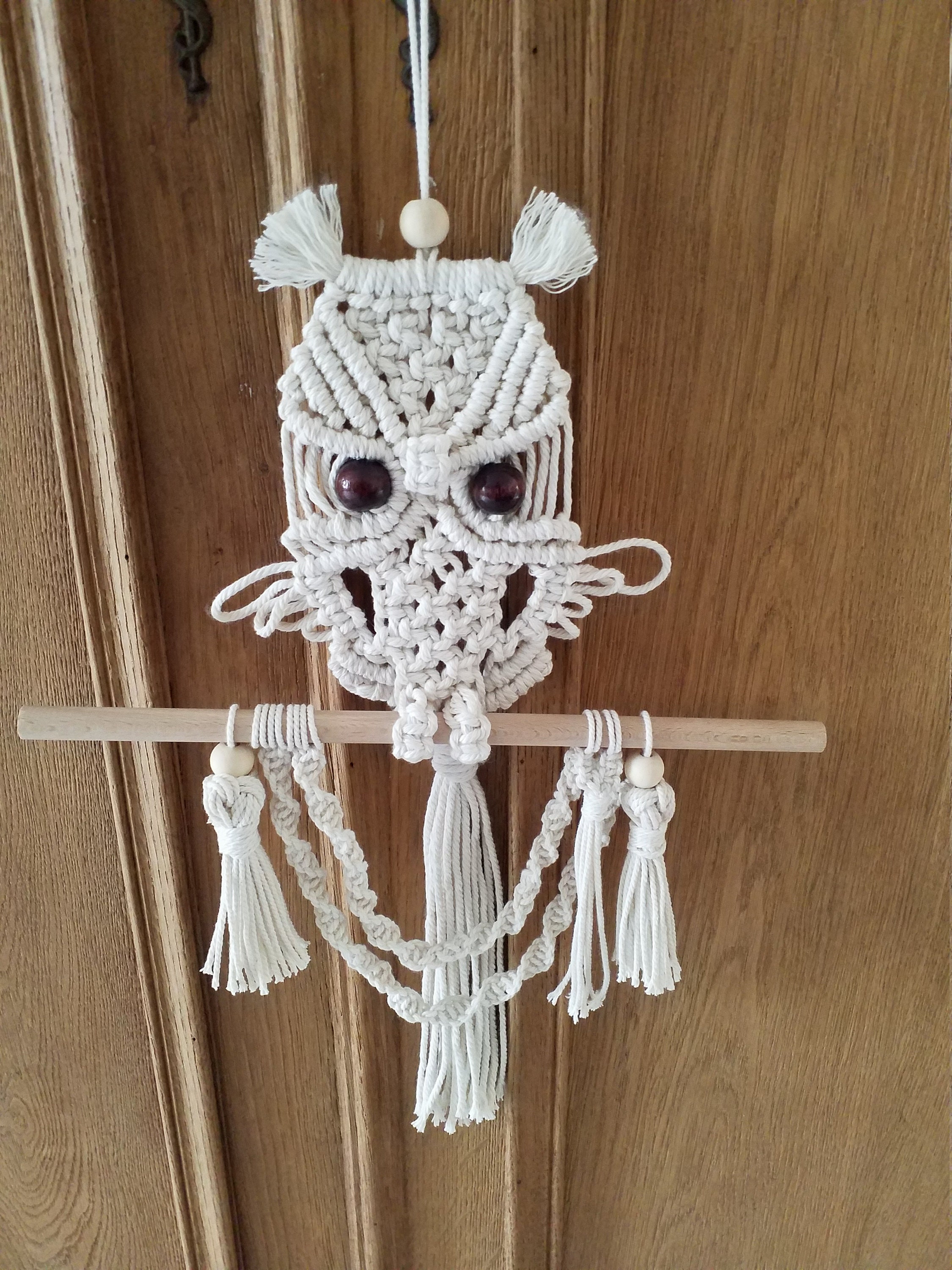 Suspension en Macrame Forme Chouette, Cadeau Fête Des Mères, Support Coton, Fait Main, Bohème