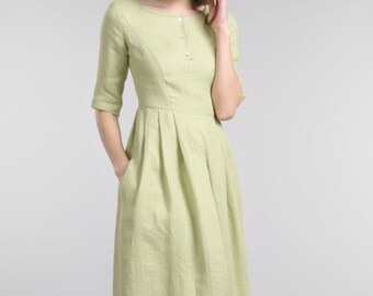Green linen dress, full length dress, linen dress, maxi dress ,party dress, ankle length dress ,linen clothing, summer dress