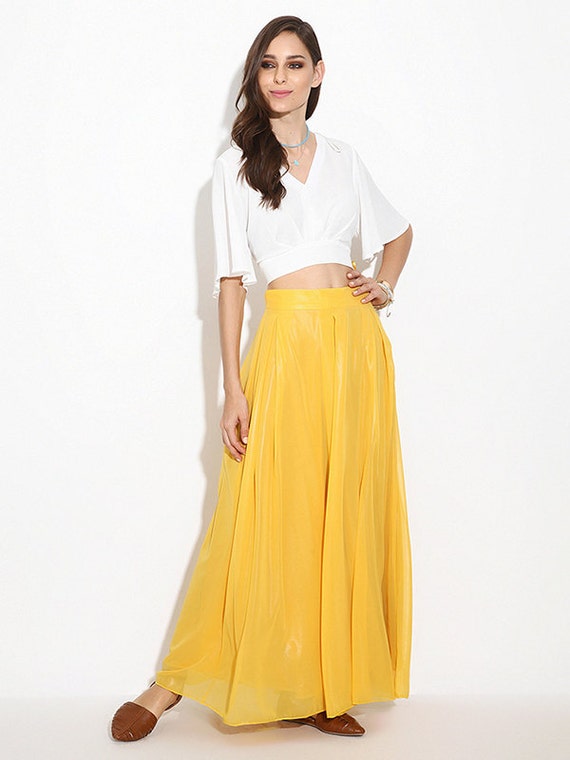 yellow chiffon maxi skirt