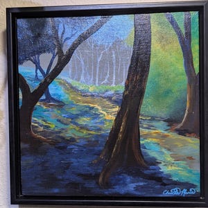 Dream Forest Path Painting 10x10 | Original Acrylic Landscape | Metallic Glow Woods | Whimsical Nature Art | One of a Kind Wall Decor
