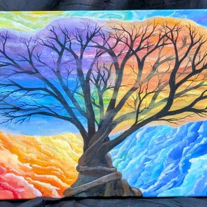 Original Sunset Tree Painting | Autumn Landscape Wall Art on Canvas | Silhouette Acrylic Artwork | Nature Home Decor | Gift for Art Lovers