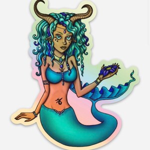 Holographic mermaid Capricorn woman sticker
