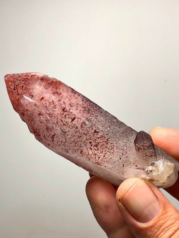 Elestial Hematite Quartz Crystal Madagascar 1990 find Heavy Red Black Silver Hematoid inclusions Super 7 Seven Melody’s Stone High Vibration
