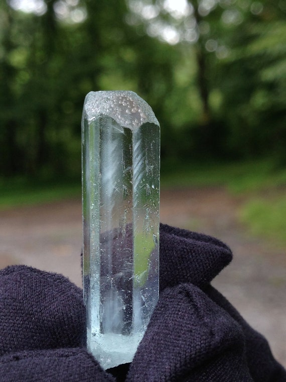 Fine DT Aquamarine FLOATER Bi-color White + Blue Beryl w/ Double Helix Beam + Amazing Record Keeper top Termination & Micro Etched Bottom