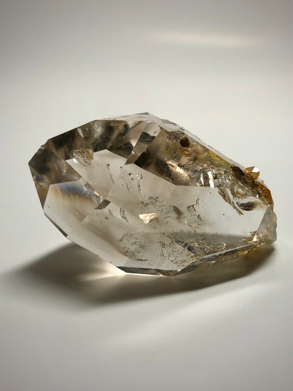Museum Quality Herkimer Diamond Quartz Master Crystal w/ Holographic Light Codes + Excellent Clarity + Amber smoky hue & Activation Windows
