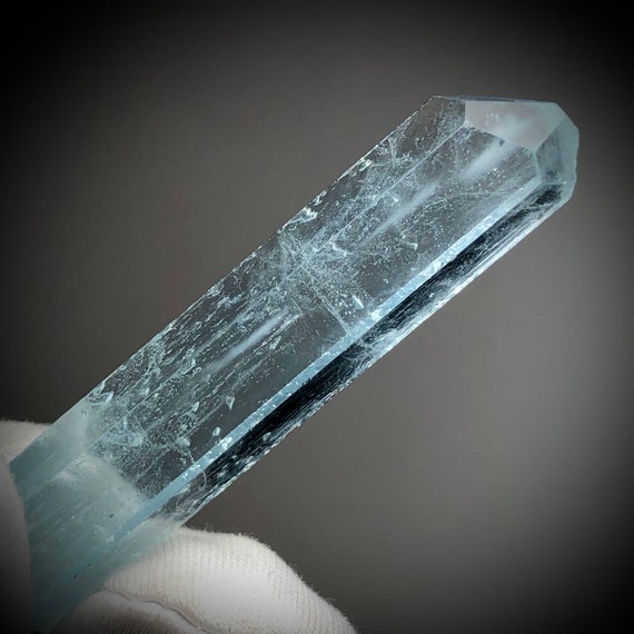 Best Quality Devic Temple Aquamarine Crystal w/ DNA Helix Spiral Beam Screw Dislocation Mystical Phantoms + Pinacoidal Termination & Clarity