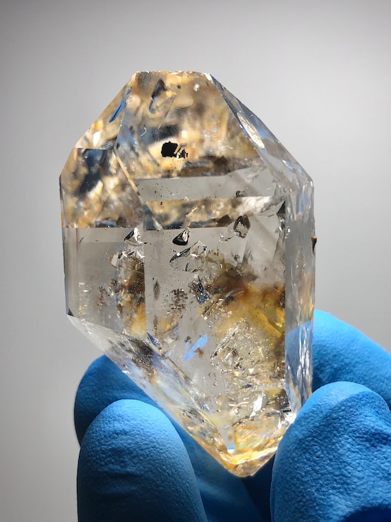 Museum Quality Herkimer Diamond Quartz Master Crystal w/ Holographic Light Codes + Excellent Clarity + Amber smoky hue & Activation Windows
