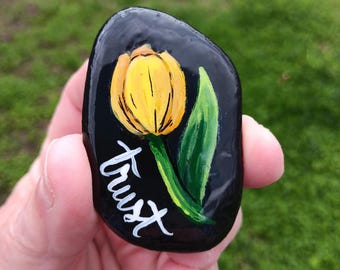 Tulip painted rocks with one word inspiration quote, your choice of 6 designs