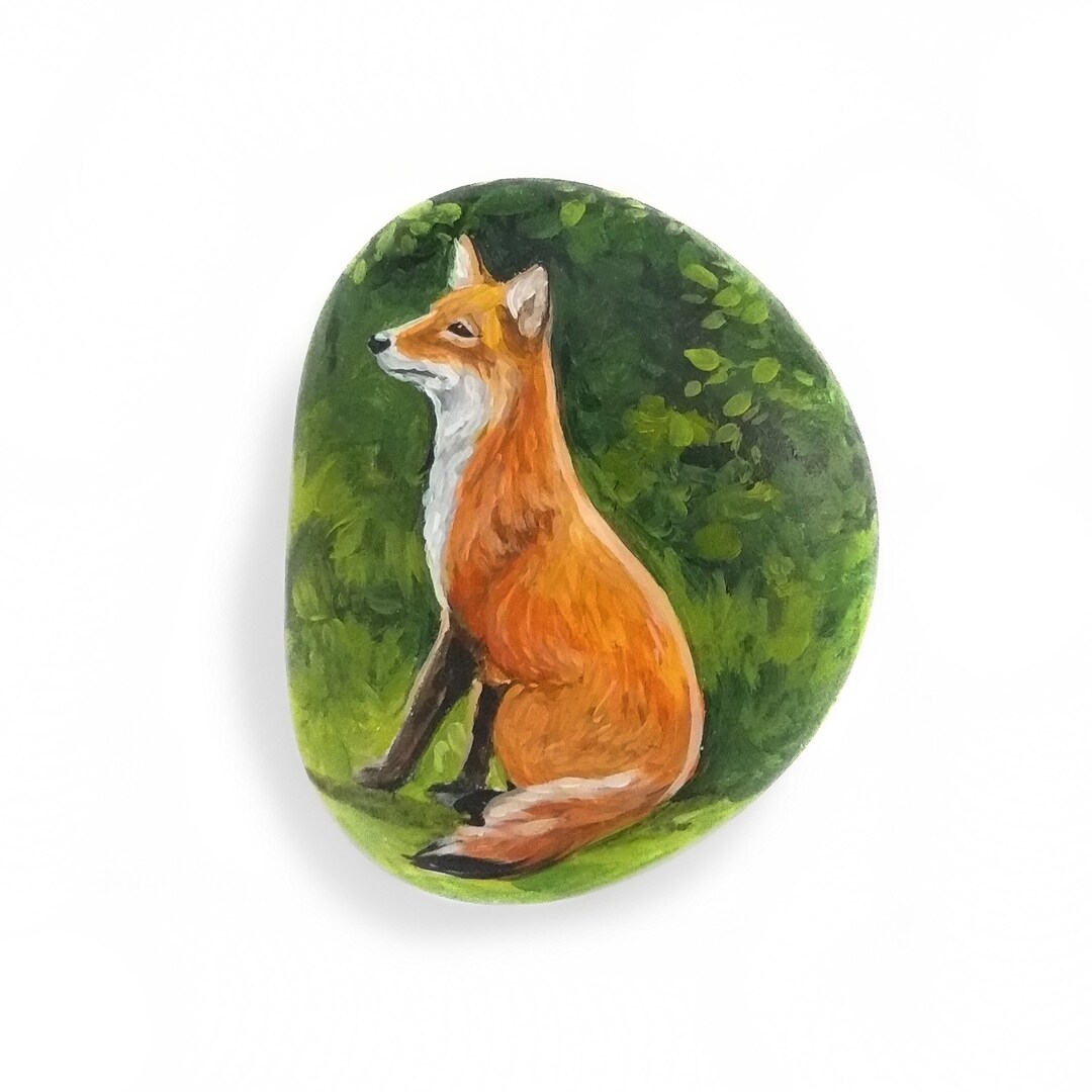 Red Fox Hand Painted Rock, Wildlife Stone Art, Garden Decor, Unique ...