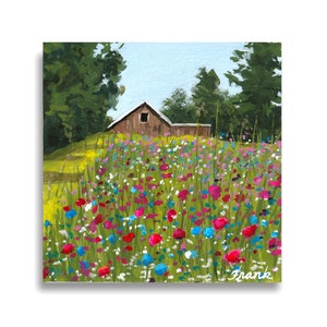 Poppy Field Barn Art Print: Michigan Landscape, Miniature Wall Decor (4x4)