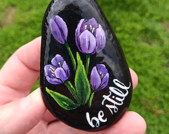 Tulip painted rocks with one word inspiration quote, your choice of 6 designs