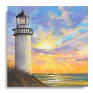 Lighthouse Sunset Giclée Print: Coastal Miniature Art