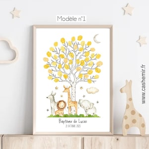 Personalized Baptism Footprint Tree Savanna Elephant Lion Giraffe | Baby boy girl footprint tree | Customizable baptism gift