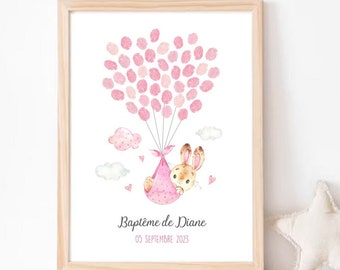 Arbre à empreintes baptême baby shower Animaux | Cadeau de baptême personnalisé bébé fille garçon | Impression OU Envoi par e-mail