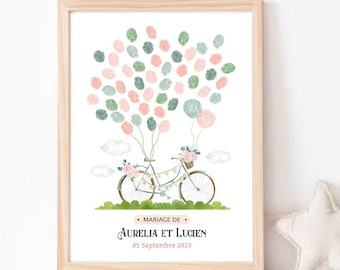 Arbre à empreintes Mariage personnalisé, Baptême | Vélo jeunes mariés | Cadeau mariage personnalisé original| Impression OU Envoi par e-mail