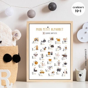 Affiche Alphabet Abécédaire personnalisable prénom Chambre fille garçon Illustration chambre enfant bébé Cadeau naissance personnalisé image 1