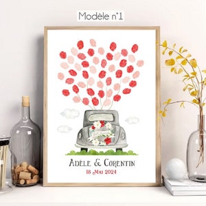 Personalized wedding fingerprint tree | Car newlyweds | Original personalized wedding gift | Print OR Email
